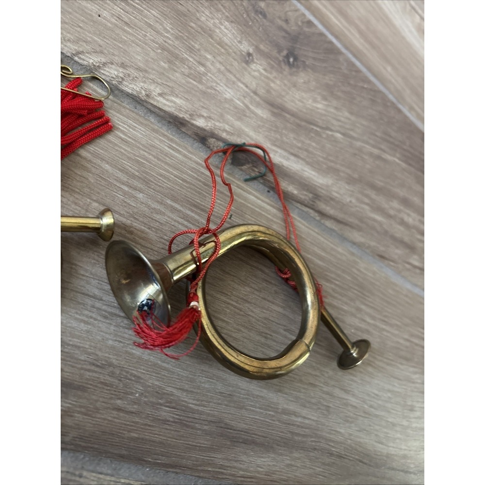 Christmas Holiday Brass Horns Musical Instruments Ornaments Set Of 2 - Picture 3 of 5